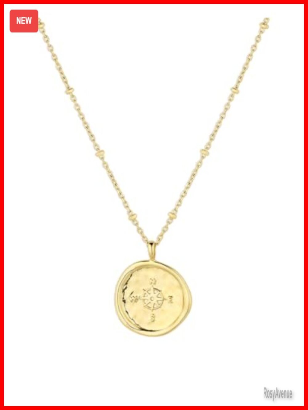 Compass Coin Pendant Necklace Gold Plated Adjustable Chain